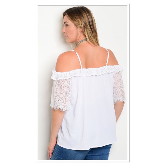 PLUS WHITE CHIFFON OFF SHOULDER TOP - Picture 2 of 8